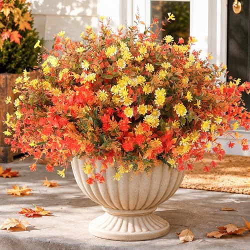 24 Bundles Artificial Fall Flowers for Outdoors Decor, Fake Mums Plants by MACTING