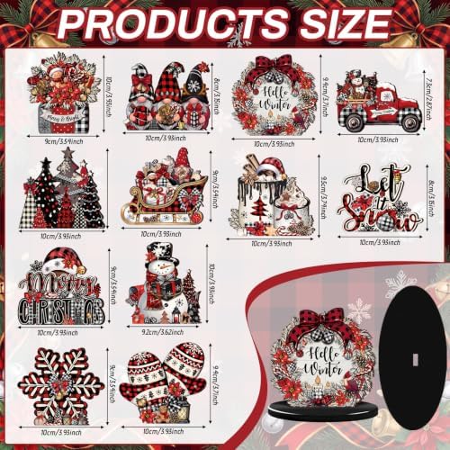 Leinuosen 12 Pcs Christmas Table Decorations Buffalo Plaid Red Black Christmas Tiered Tray Decor Wooden Gnome Santa Claus Table Centerpieces Farmhouse Xmas Decor for Home Kitchen Coffee Bar Shelf - Image 2