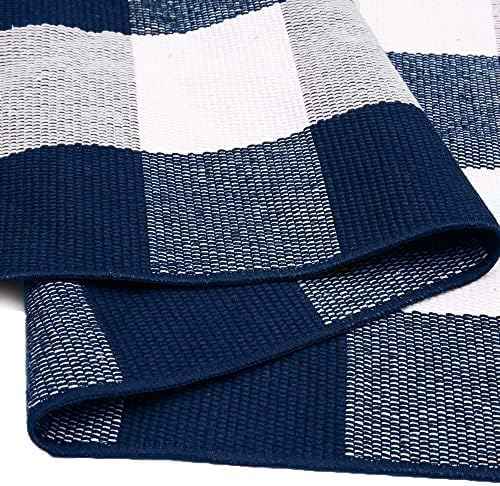 IOHOUZE 27.5x43 Buffalo Plaid Rug, Washable Outdoor Door Mat, Navy White - Image 3