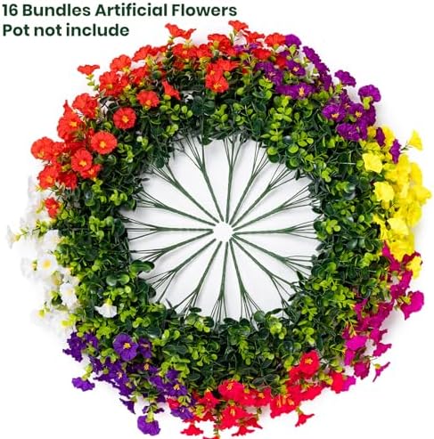 Artificial Faux Flowers for Outdoor 16 Bundles Fake Morning Glory,7Color - Image 4