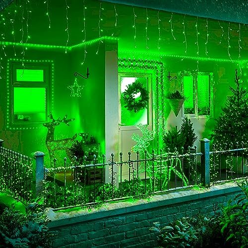 33FT 300 LED Icicle Christmas Lights,Waterproof 8 Modes Plug in Curtain Lights with 50 Drops,Green Christmas String Lights for Indoor&Outdoor,Wedding,Party,Bedroom,Home,Wall Decorations - Image 7