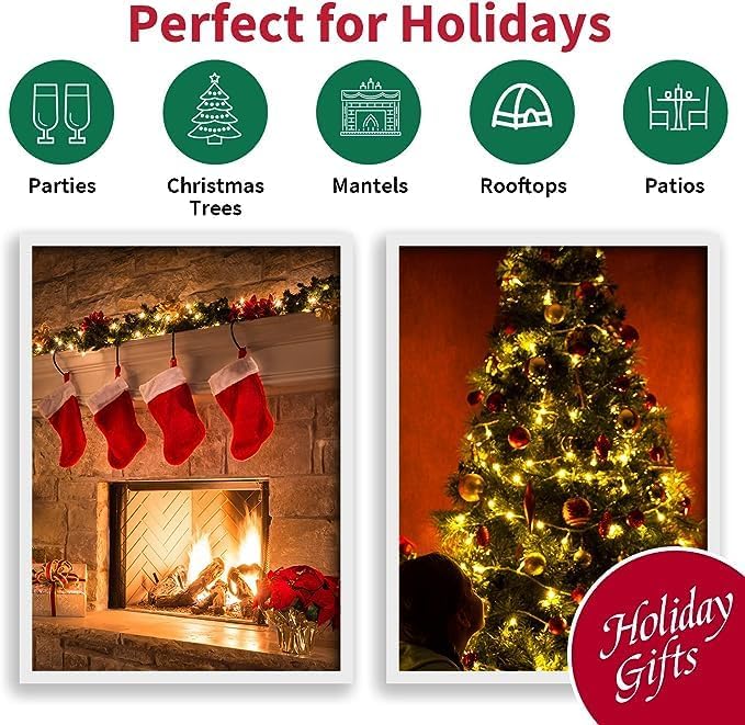 LAMPHOME 60 LED Christmas String Lights Outdoor/Indoor, Warm White String Light - LED Christmas Lights, Mini led Lights, Extendable Waterproof Fairy String Lights for Xmas Tree Holiday Party Garden - Image 7
