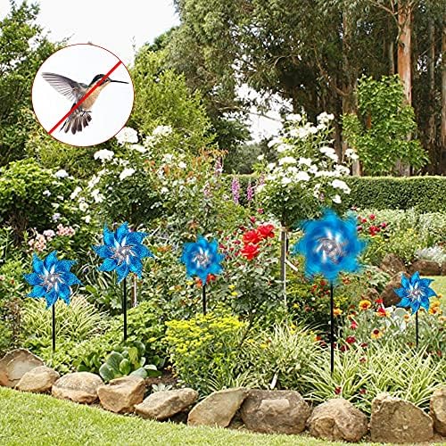 Hausse 10 Pack Reflective Pinwheels with Stakes (Assembly Required), Extra Sparkly Pin Wheel for Garden Decor, Bird Repellent Devices Deterrent to Scare Birds Away from Yard Patio Farm, Blue - Image 5