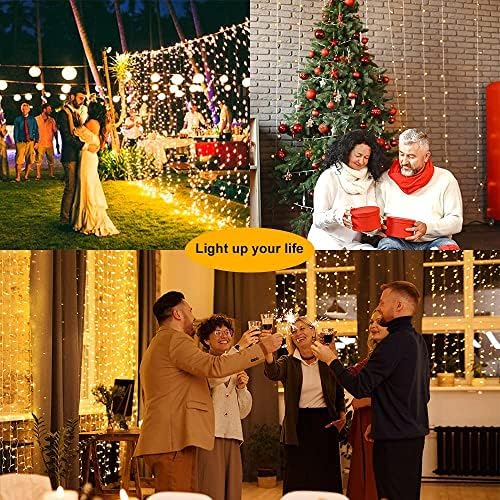 2 Pack Solar Curtain Lights Outdoor Garden Fairy String Lights 300 LED 8 Modes Remote Control Waterproof Solar Waterfall Lights for Gazebo Patio Party Festival Wedding Christmas Decorations(Warm) - Image 7