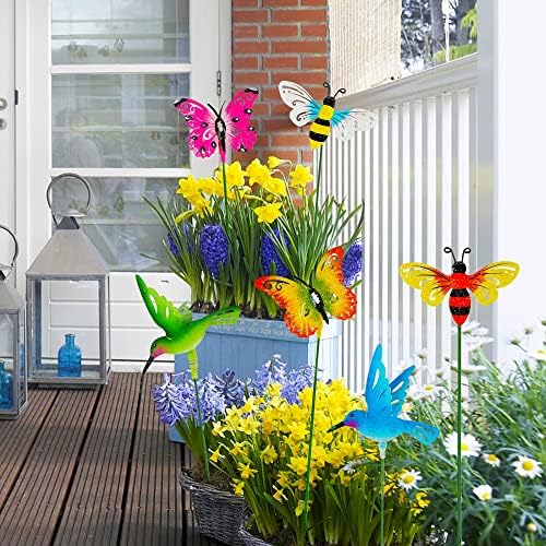 Juegoal 6 Pack Metal Yard Stakes Spring Decor, 15 Inch Outdoor Metal Colorful Butterfly Hummingbird & Bee Shaking Head Yard Art, Rust Proof Plant Sticks for Yard Lawn Pathway Patio Ornaments - Image 3