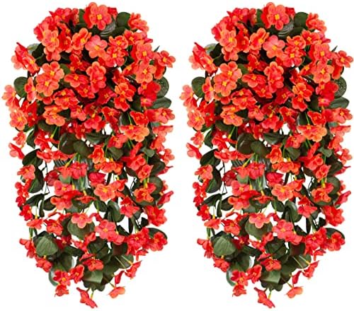 Artificial Fake Fall Hanging Flowers Plants for Outdoor Outside, 2PCS Faux Silk Orange Daisy Mums Trailing Vines UV Resistant Realistic Orchid for Autumn Front Door Porch Planter Patio Garden - Image 6