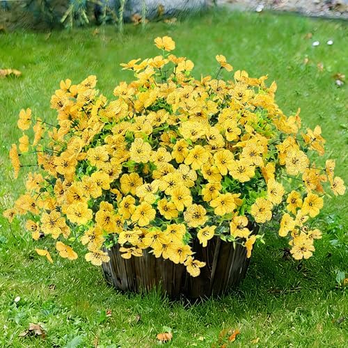 Sggvecsy Artificial Flowers for Outdoors 12 Bundles Realistic Faux Plants UV Resistant Fake Silk Daisy with Eucalyptus for Boxwood Planter Patio Porch Outside Spring Summer Decoration(Yellow) by Sggvecsy