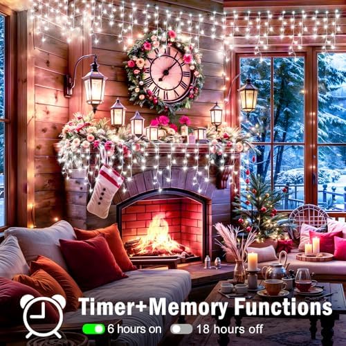 XURISEN 66ft 640 LED Christmas Lights Outdoor with 120 Drops, 8 Modes Curtain Fairy Lights Plug in Waterproof Timer Memory Function String Lights for Christmas Holiday Wedding Party Decor(Cool White) - Image 3