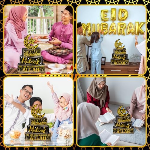 Moucuny 4 Pcs Ramadan Mubarak Wooden Block Signs, Farmhouse Table Decor - Image 4