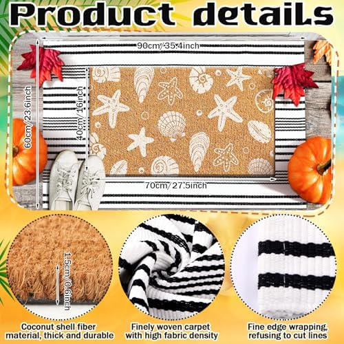 Duraaamo 2 Pcs Beach Door Mats Outdoor 16'' x 28'' Coastal Seashell Starfish Doormat 24'' x 35'' Non Slip Nautical Black White Stripe Outdoor Rug for Entrance Indoor Entryway Beach Lake House Decor - Image 3