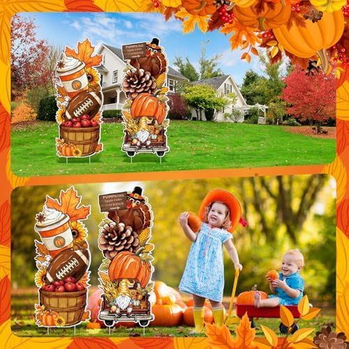 Leinuosen 2 Pcs Outdoor Fall Decor 32 Inch Stacked Fall Autumn Yard Signs - Image 6