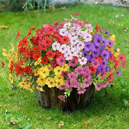 Sggvecsy Artificial Flowers for Outdoors 12 Bundles Realistic Faux Plants UV Resistant Fake Silk Daisy with Eucalyptus for Boxwood Planter Patio Porch Outside Spring Summer Decoration(Mixed 6 Color) by Sggvecsy