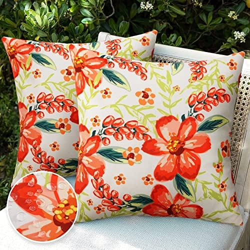 Pyonic Outdoor Pillows Covers Pack of 2 Spring Floral Waterproof Throw Pillow Covers 18X18 inch Outdoor Pillows for Patio Furniture Garden Square Outside Waterproof Pillow - Image 3
