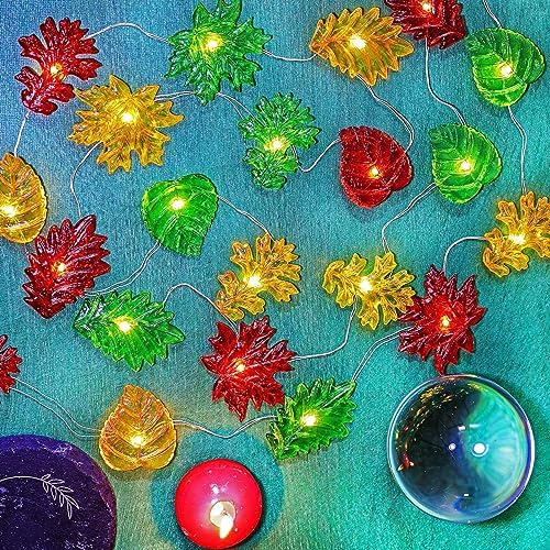 Thanksgiving Decoration Leaf Fairy String Lights Fall Garland Leaf Decorative Lights Harvest Maple Oak Decor 10ft 30LED Battery Operated String Lights Autumn Wreath for Bedroom Window Tree Décor - Image 6