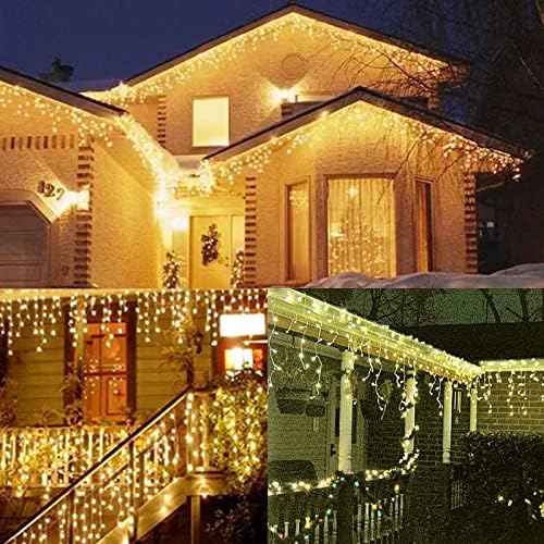 Neoclassy Solar Christmas Icicle Lights,Warm White 304LED Outdoor Christmas Decorations 8 Modes Waterproof Solar Icicle Lights for Patio Yard Garden Wedding Party House Xmas Tree Roof Decorations - Image 2