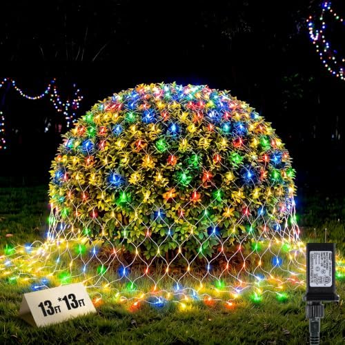 13x13FT Christmas Net Lights Outdoor Plug in with 8 Modes by HEYCOLOR