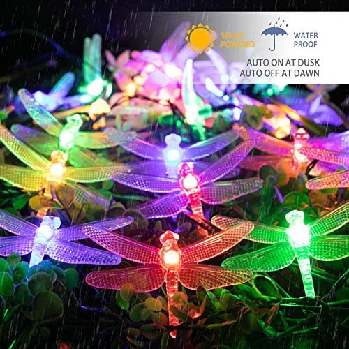 Dragonfly Solar String Lights Outdoor 25.6FT 30 LED Waterproof Solar Powered Fairy Lights, 8 Modes Decorative Lights for Patio Garden Yard Fence Wedding Christmas Party, Multicolor - Image 5