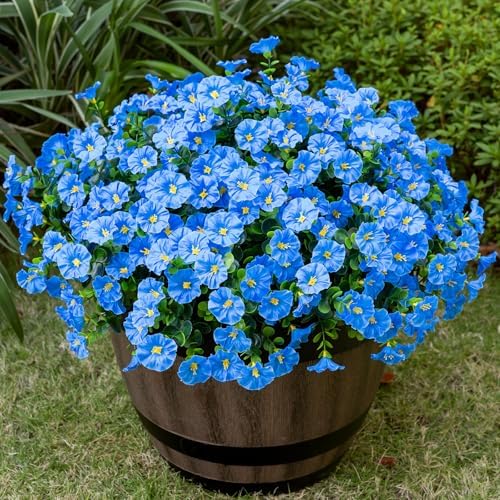 Artificial Faux Flowers for Outdoor 16 Bundles Fake Morning Glory,Blue by Nigirior