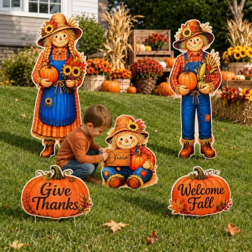 Fall Outdoor Decor Scarecrow Pumpkin Yard Stakes Thanksgiving Decorationsns - Image 5
