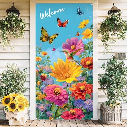 Front Door Covers Decorative, Spring Flower Design Door Curtain 70.8 x 35.4 Inch for Porch Outdoor Indoor Home Decor (Colorful-224) by AOHMPT