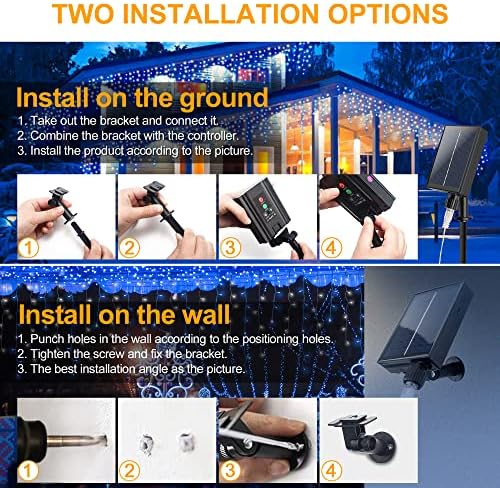 Christmas Icicle Lights with Remote,300 LED Solar Curtain Lights - Image 6