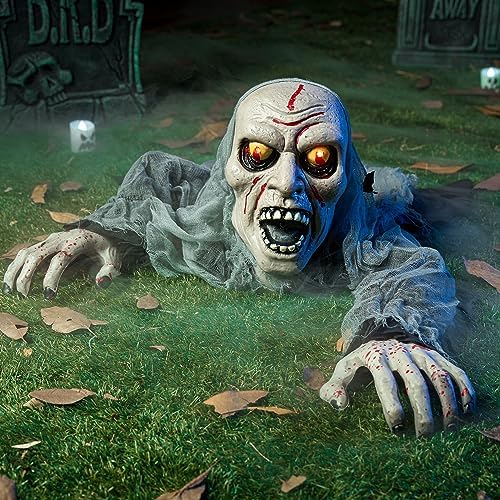 JOYIN Halloween Decorations Outdoor Light-Up Zombie Groundbreaker with bloodstain and Creepy Sound for Halloween Outside Decor Lawn Yard Patio Graveyard Decoration, Haunted House Prop by JOYIN
