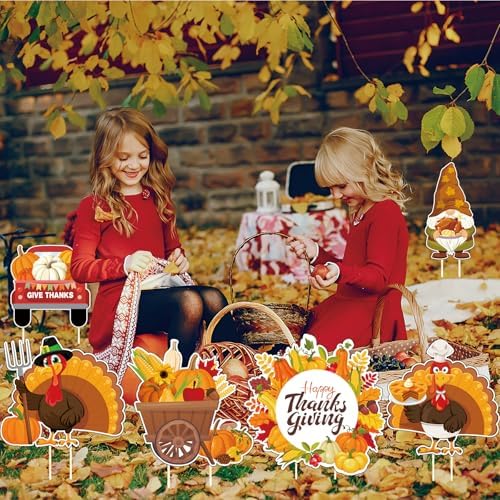 Thanksgiving Yard Signs 8pc with Stakes Happy Thanksgiving Outdoor Decorations Turkey Pumpkins Harvest Garden Wall Porch Signs Seasonal Holiday Party Supplies Lawn Yard Decorations - Image 5
