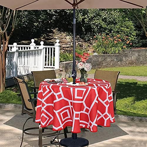 LUSHVIDA Moroccan Round Outdoor Tablecloth with Umbrella Hole 60 Inch Red - Image 3