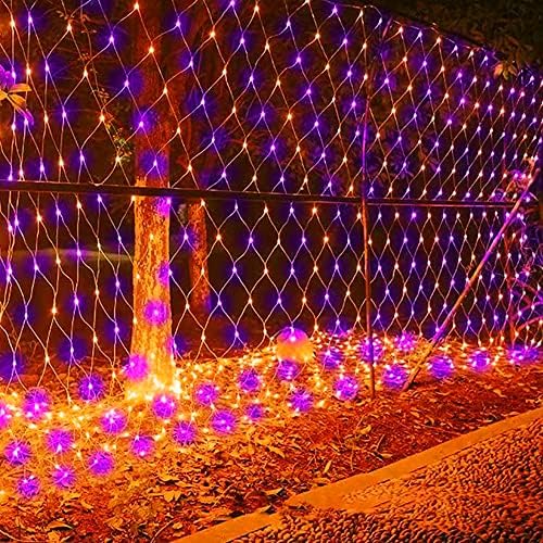 Dazzle Bright Halloween 200 LED Net Lights, 9.8 FT x 6.6 FT Connectable Mesh Lights Clear Wire with 8 Lighting Modes, Halloween Decorations for Indoor Outdoor Bush Yard Garden Decor (Purple & Orange) by DazzleBright