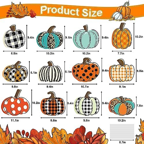 Quera 12Pcs Fall Yard Signs Plaid Pumpkin Yard Stakes Thanksgiving Outdoor Decoration Fall Harvest Autumn Yard Decorations Halloween Home Farmhouse Garden Wall Street Driveway Ornaments - Image 2