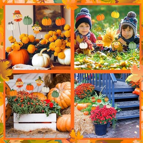 6 Pcs 12'' Fall Yard Stakes Pumpkin Scarecrow Metal Sign Outdoor - Image 6