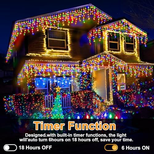 Christmas Lights Outdoor, 1280 LED 131FT Ice Lights for Outside, 8 Modes Plug in 240 Drops Ice String Light with Timer Memory Function Hanging Light for Christmas Decor(Multicolor) - Image 5