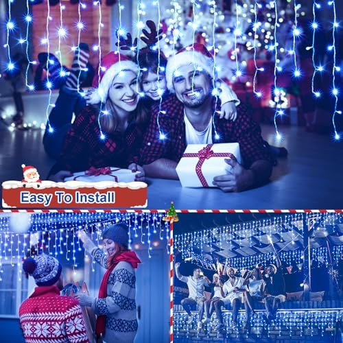 JXLEDAYY Christmas Lights Super Long 1280 LED 131 FT LED String Lights with 240 Drops Plug in 8 Modes Christmas Decoration for Holiday Wedding Party Bedroom Garden Patio Outdoor Indoor (Blue) - Image 3
