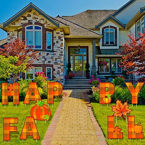 Elcoho 11 Pieces Thanksgiving Yard Signs with Stakes Happy Fall Pumpkin Maple Leaf Lawn Sign Autumn Harvest Lawn Decor for Fall Thanksgiving Home Patio Outdoor Walkway Party Supplies - Image 5