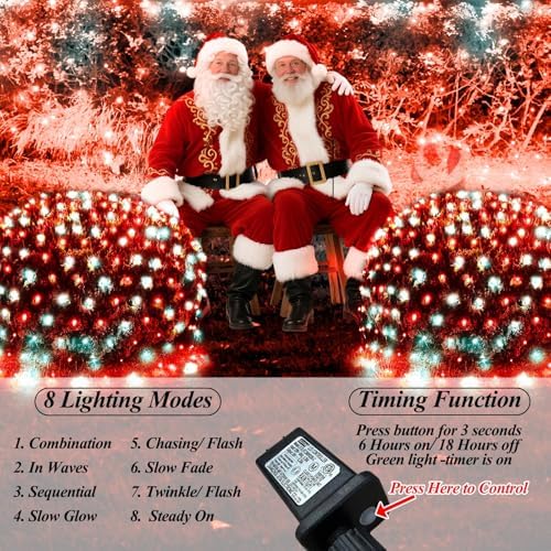 Lovelite Red White Net Lights Christmas Decorations, 21ft x 5ft 360LED Mesh Lights Outdoor Green Wire 8 Modes Timer, Waterproof Connectable String Lights for Bushes Xmas Tree Garden Holiday Party - Image 2