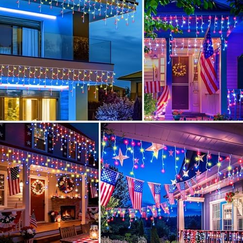 8.5 ft 150 Icicle Lights String Lights 4th of July Decorations Plug in - Image 7