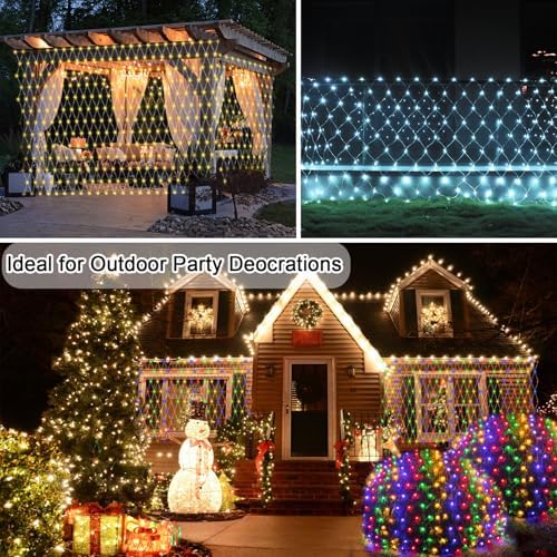 Lovelite 610 LED Christmas Net Lights, 34.5ft x 5ft Mesh Lights Outdoor Clear Wire 8 Modes, Waterproof Connectable String Lights Plug in for Bushes Xmas Tree Garden Holiday Party Decor - Multicolor - Image 4