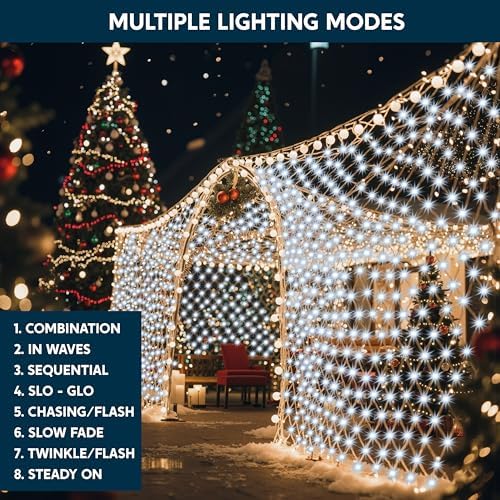 JOYIN 360 LED Christmas Net Lights,16.4 X 6.5 FT Christmas Mesh Lights with 8 Modes, Connectable, Waterproof for Bushes Trees Yard Indoor Outdoor Xmas Decorations (Cool White) - Image 5