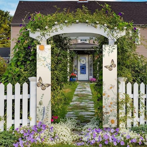 Butterfly Front Door Hanging Banner Daisy Summer Porch Sign Hanging Flag Porch Sign for Front Door Outdoor Seasonal Holiday Wedding Yard Decor Farmhouse Indoor Wall Backdrop - Image 4