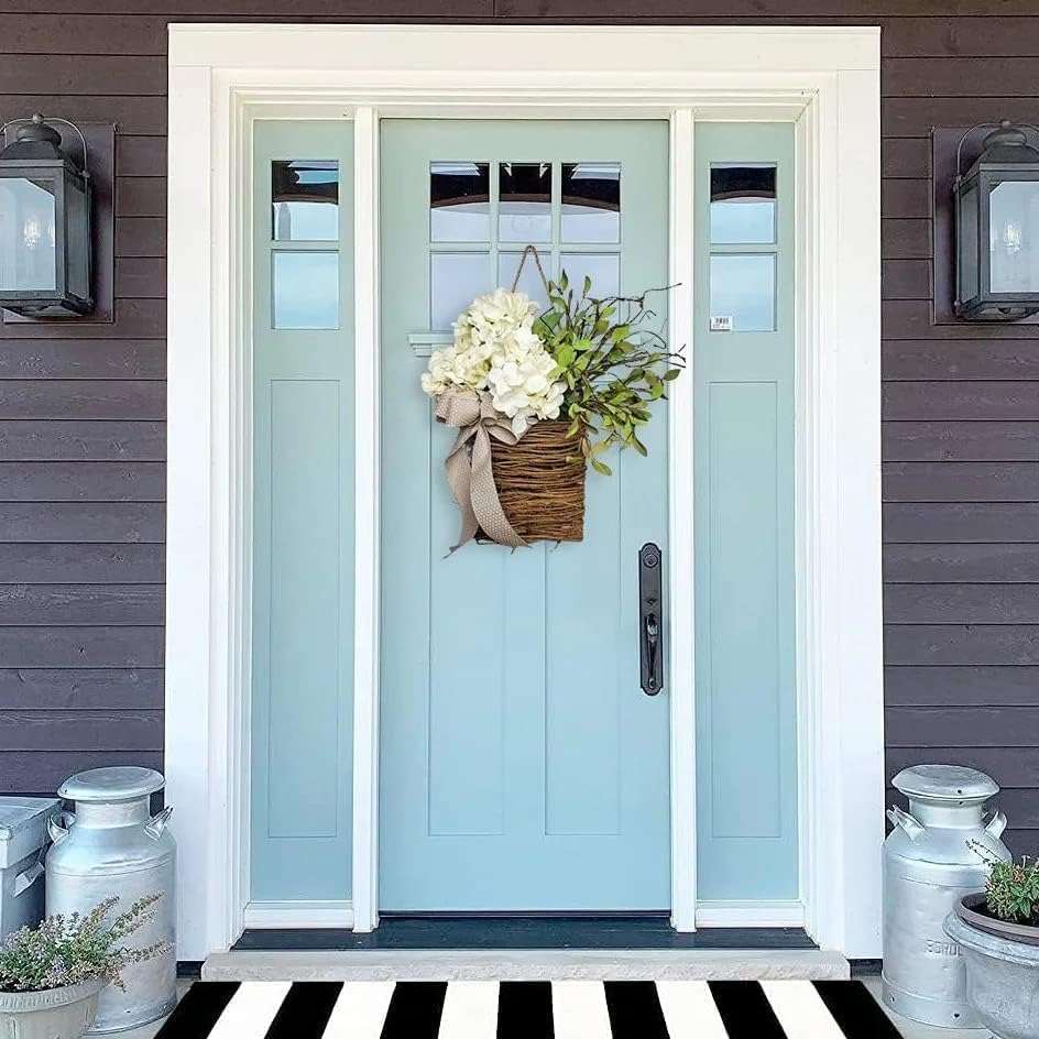 Cream Hydrangea Door Hanger Basket Wreath - Farmhouse Spring Wreath with Wildflowers, Mother's Day Decor, Artificial Rattan Hanging Basket for Porch, Wall, Home Decor - Image 6