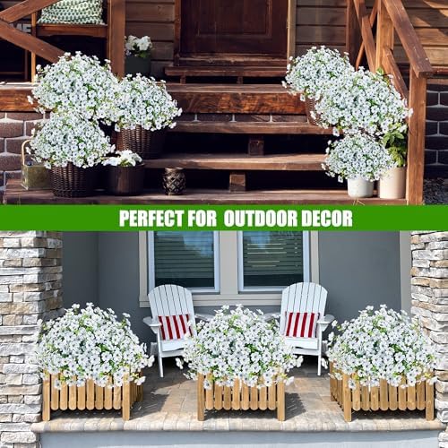 Sggvecsy Artificial Flowers for Outdoors 12 Bundles Realistic Faux Plants UV Resistant Fake Silk Daisy with Eucalyptus for Boxwood Planter Patio Porch Outside Spring Summer Decoration(White) - Image 6