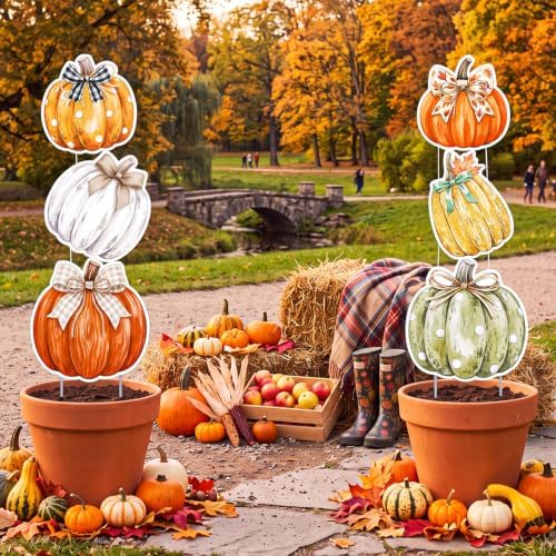 RattanView 6 Pack Outdoor Fall Thanksgiving Yard Signs Decorations Pumpkin Yard Stakes Front Porch Decor Autumn Harvest Garden Lawn Patio Signs for Fall Thanksgiving Day by RattanView