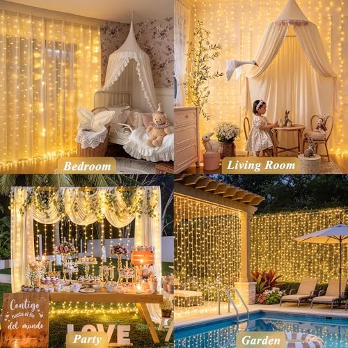 JMEXSUSS USB Plug in Curtain Lights 200 LED with 8 Modes, 6.5ftx6.5ft - Image 3