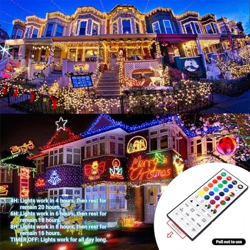 LJLNION 98.5ft Christmas Lights Color Changing with Remote, 300 LED RGB Fairy String Lights Halloween Decorative Lights, 8 Lighting Modes & Timer, Plug in Indoor Outdoor Xmas Wedding Party Decor - Image 4