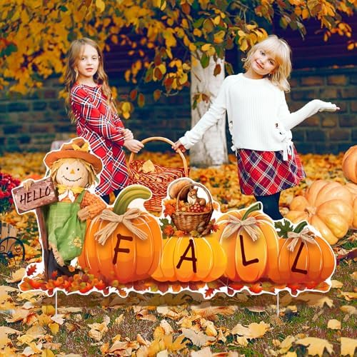 Thanksgiving Outdoor Yard Decorations Large Thanksgiving Yard Sign Fall Yard Sign Scarecrow Pumpkin Yard Stakes Give Thanks Happy Thanksgiving Harvest Yard Lawn Garden Signs Decorations with Stakes - Image 6