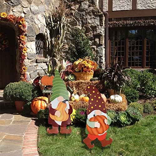 YEAHOME Fall Decorations for Home Outdoor, 2 Pack 25" Decorative Garden Stakes with Gnomes Pumpkin for Fall Decor, Metal Yard Signs for Outside Garden Lawn Porch Patio Thanksgiving Decorations - Image 6