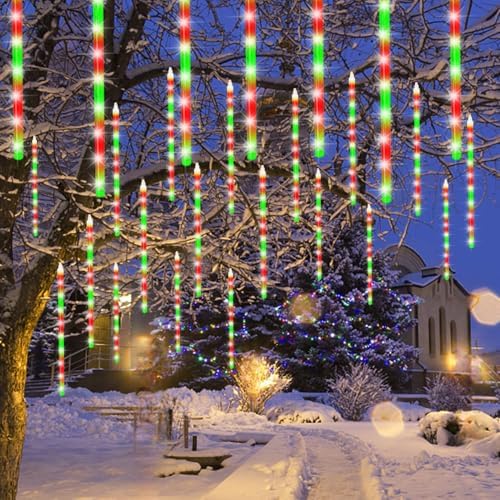 Meteor Outdoor Icicle Lights - 12 Inch, 288 LED, Snow Falling, Connectable, Red & Green, Xmas Wedding Party Tree Decor by LJLNION