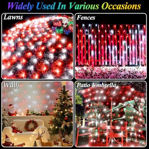 Lovelite Red White Net Lights Christmas Decorations, 21ft x 5ft 360LED Mesh Lights Outdoor Green Wire 8 Modes Timer, Waterproof Connectable String Lights for Bushes Xmas Tree Garden Holiday Party - Image 3