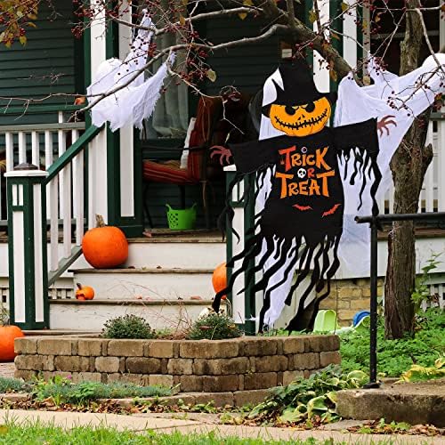 Halloween Garden Flag Outdoor Decorations for Outside Double-Sided Printed, Pumpkin Ghost Winter Yard Flags House Yard Seasonal Decoration 22 x 23 Inch Treat or Trick - Image 5