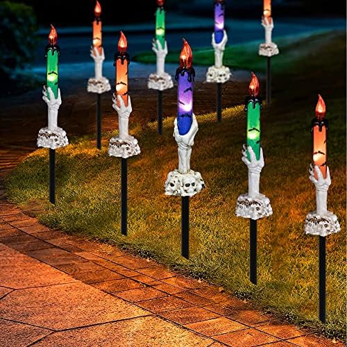 Dazzle Bright Halloween Decorations, 5 Pack Lighted Battery Operated Skeleton Hands Hold Candle with Stakes, Pathway Decor for Indoor Outdoor Party Home Garden by DazzleBright